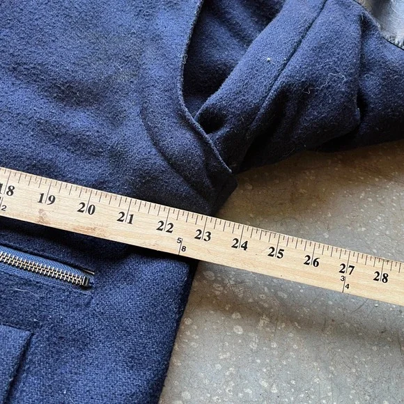 VTG 70s 80s John Henry Navy Wool Leather Trim Bomber Jacket Men's Size L Quilted - Picture 7 of 9